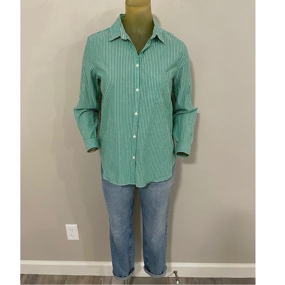 Gap Organic Cotton Perfect Shirt Green Stripe - Picture 8 of 16